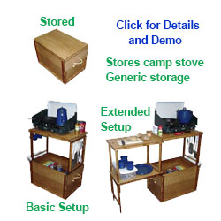 Basic and extended Work-top-box camp table images both stored and setup